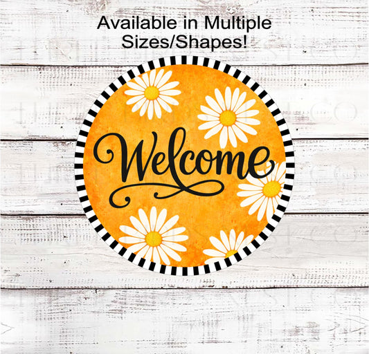 Orange Daisy Welcome Wreath Sign, Hello Spring Florals- SS2564