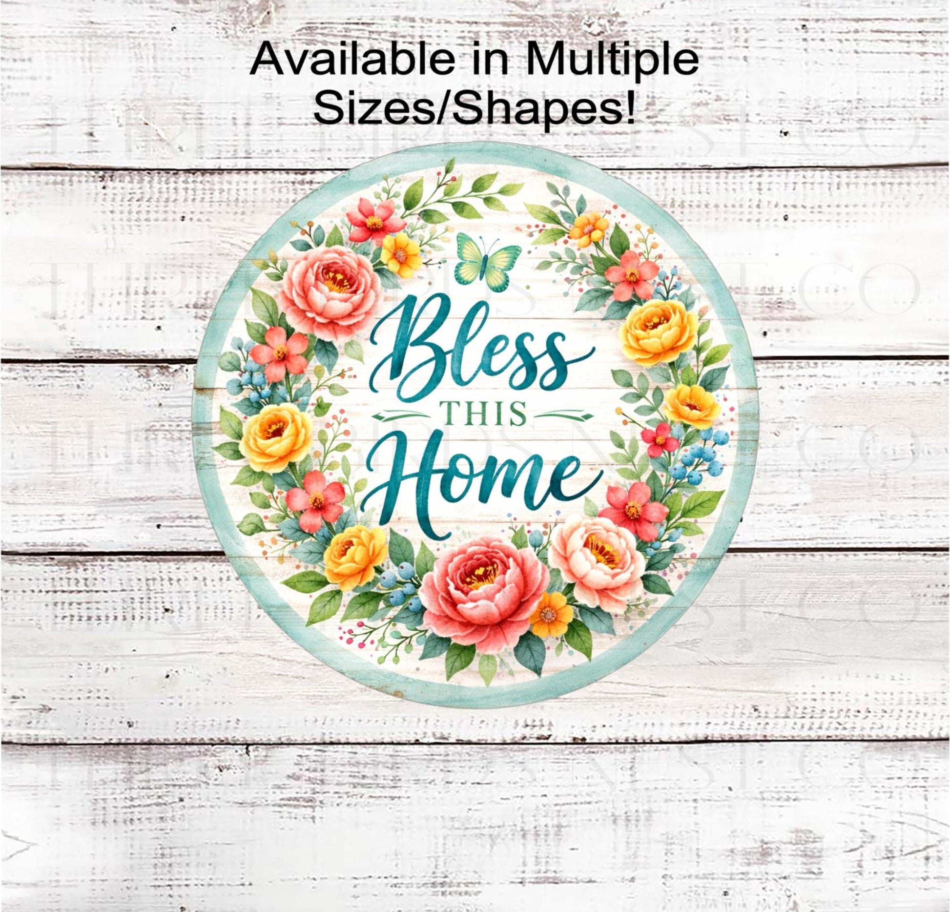 Bless This Home Wreath Sign, Peonies and Roses, Rustic Farmhouse- SS2568