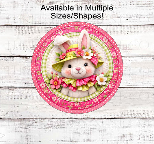 Easter Bunny Wreath Sign, Whimsical Floral Decor, Chinoiserie- E2491