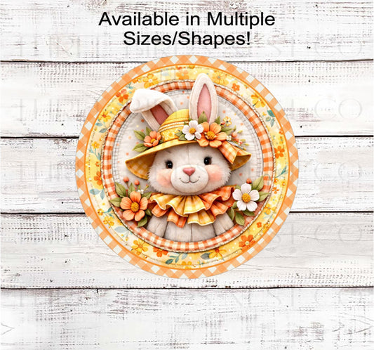 Easter Bunny Wreath Sign, Whimsical Floral Decor, Chinoiserie- E2492