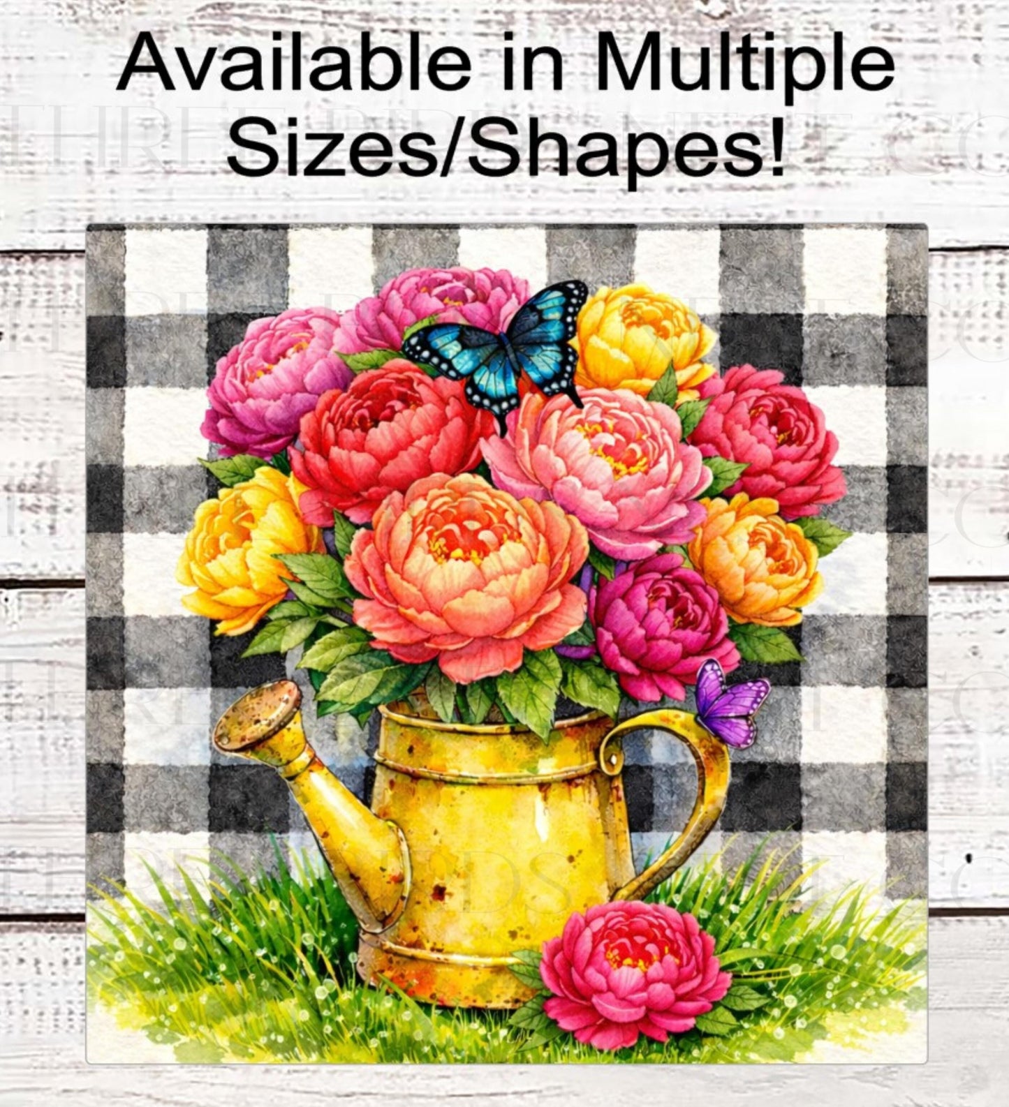 Peonies Wreath Sign, Rustic Farmhouse Watering Can- SS2494