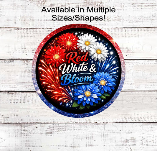 Patriotic Wreath Sign, Red White and Bloom, Floral Decor- PH2573