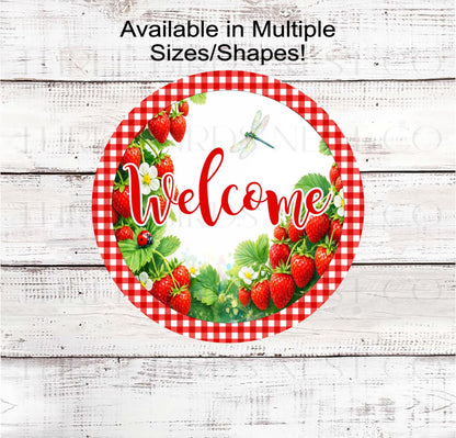 Welcome Wreath Sign, Strawberries Decor, Ladybug and Dragonfly Lover- SS2499