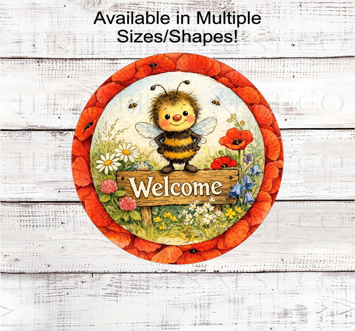 Bee Wreath Signs, Welcome, Poppies Decor- EV2506