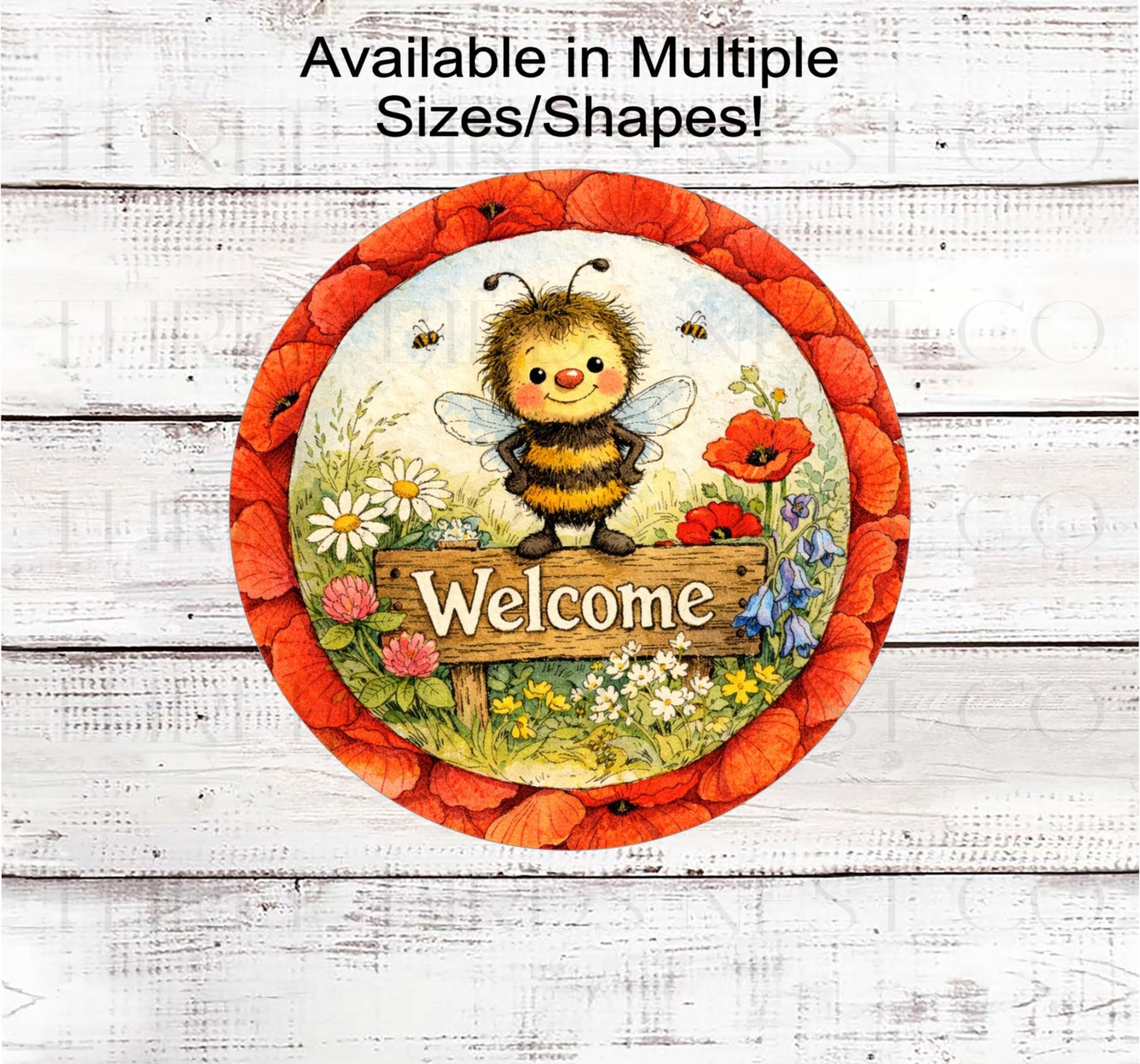 Bee Wreath Signs, Welcome, Poppies Decor- EV2506