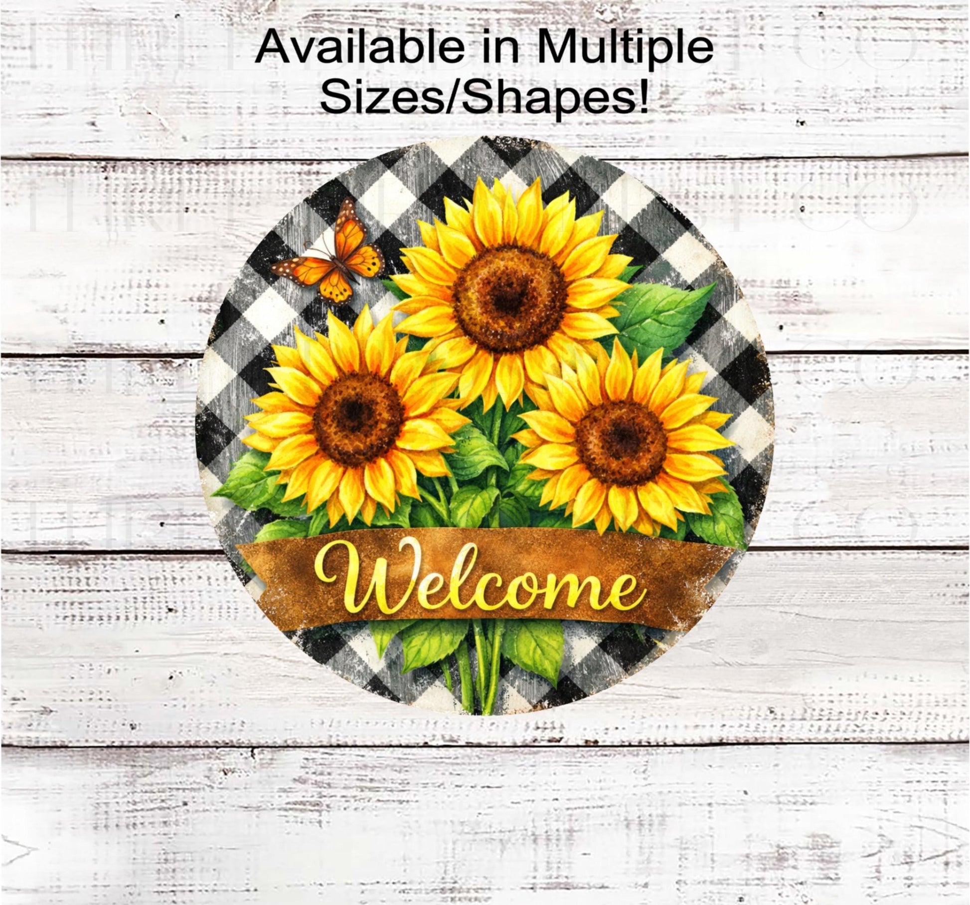 Sunflower Welcome Wreath Sign, Butterfly Lover, Rustic Farmhouse- SS2578