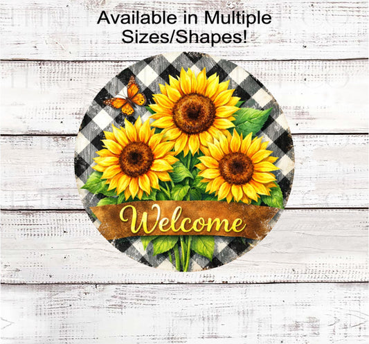 Sunflower Welcome Wreath Sign, Butterfly Lover, Rustic Farmhouse- SS2578
