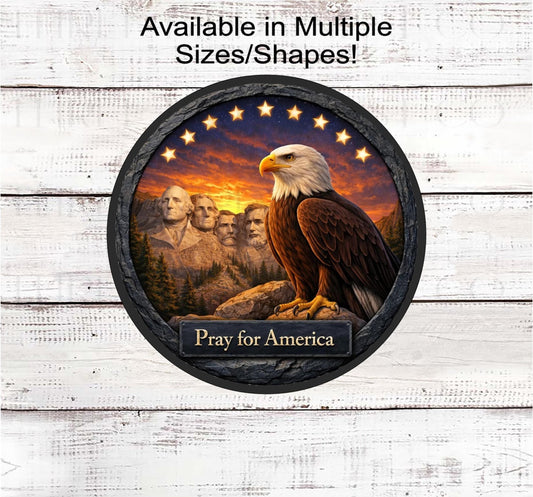 Patriotic Wreath Sign, Bald Eagle Decor, Pray for America, One Nation Under God- PH2582