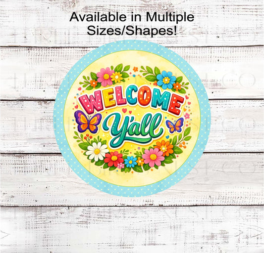 Welcome Yall Wreath Sign, Butterfly Lover, Whimsical Decor- EV2512