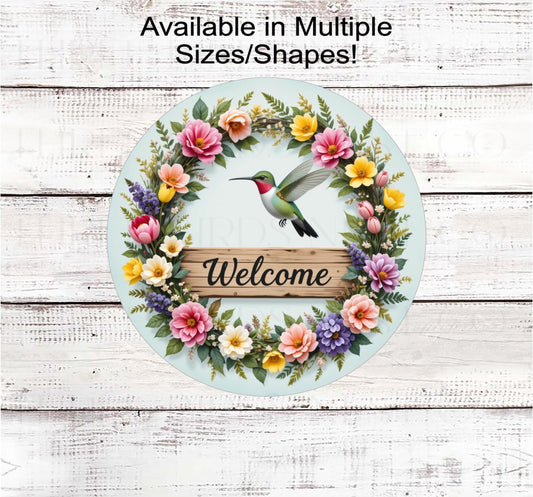 Hummingbird Wreath Sign, Welcome Friends, Spring Floral- EV2605