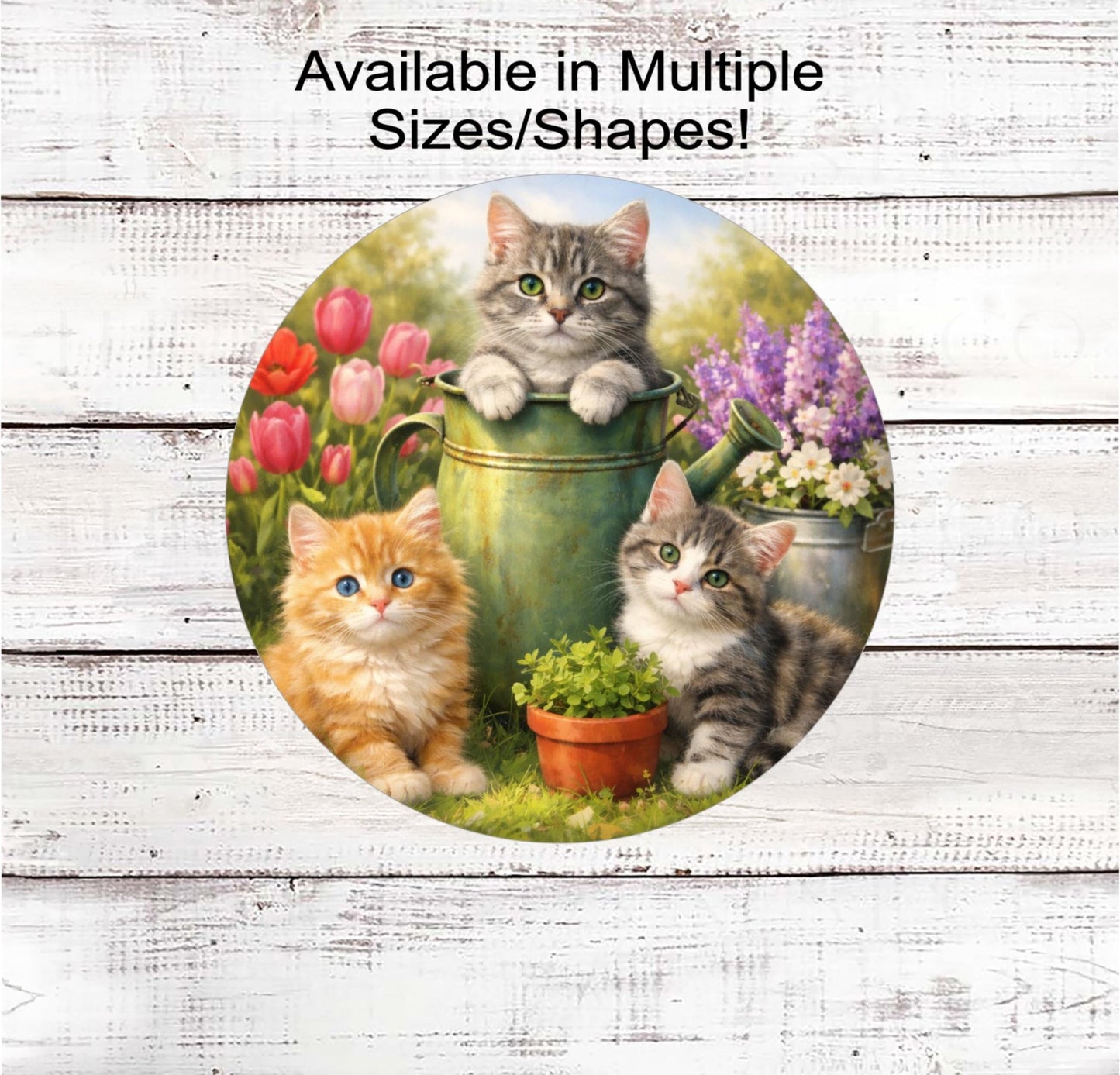 Cat Wreath Sign, Spring Flowers, Watering Can, Garden Lover- PA2527