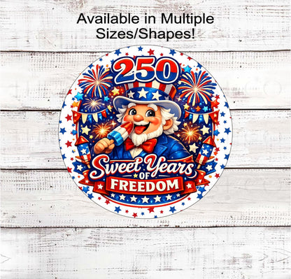 Patriotic Wreath Sign, Ice Cream, Popcicles Decor, American Flag, 250 Years- PH2536