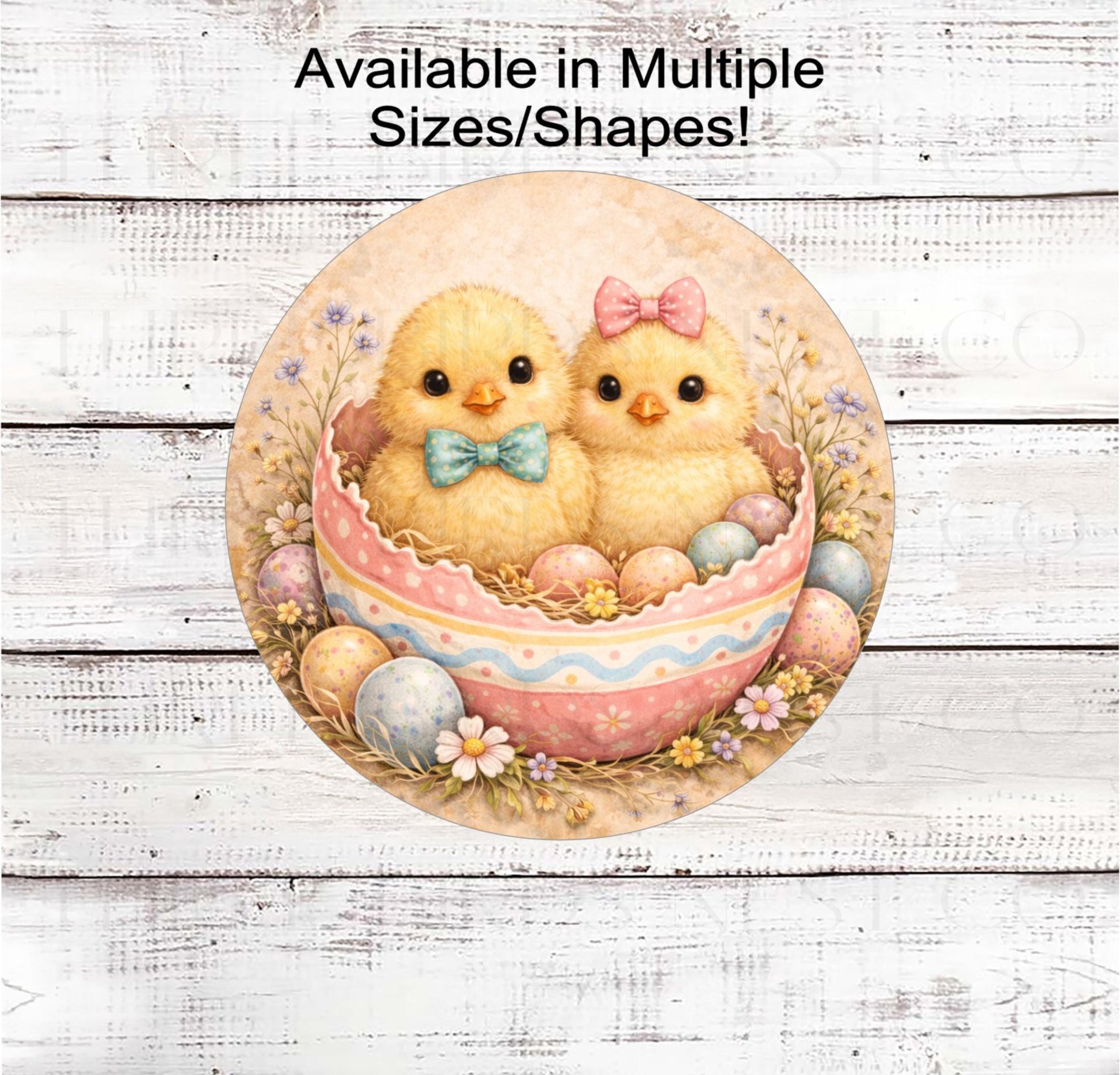 Easter Wreath Sign, Ducklings, Colorful Eggs Decor- E2543