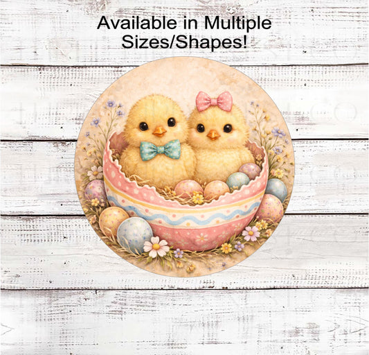 Easter Wreath Sign, Ducklings, Colorful Eggs Decor- E2543