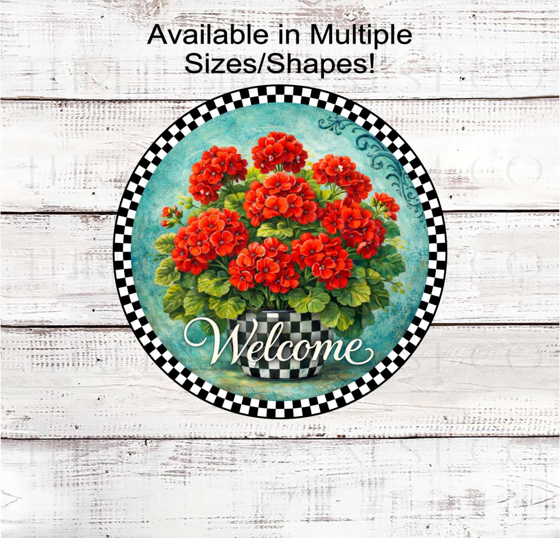 Floral Wreath Sign, Geraniums Lover, Rustic Farmhouse Decor- SS2567