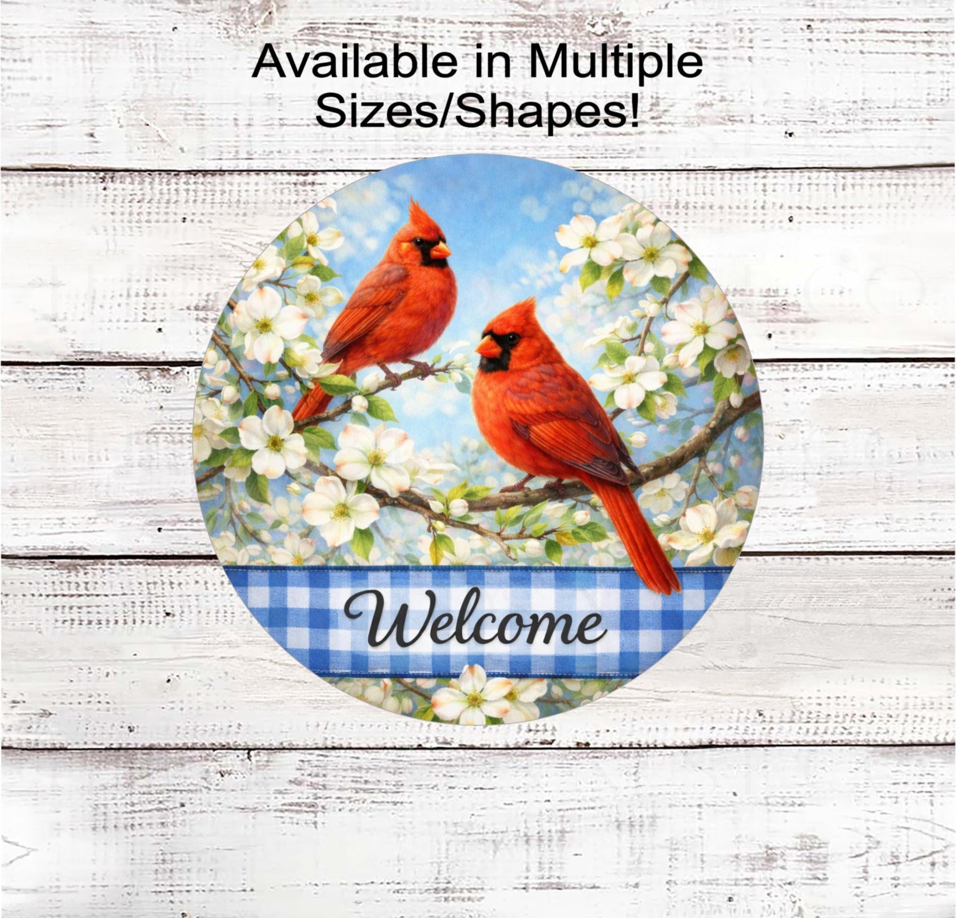 Welcome Wreath Sign, Cardinal Bird Lover, Patriotic Decor, Dogwood Tree- SS2590
