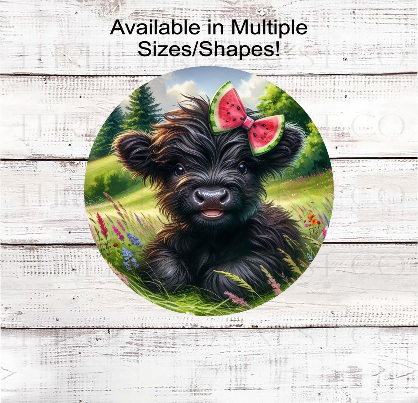 Summer Wreath Sign, Scottish Highland Cow, Watermelon Bow- SS2626