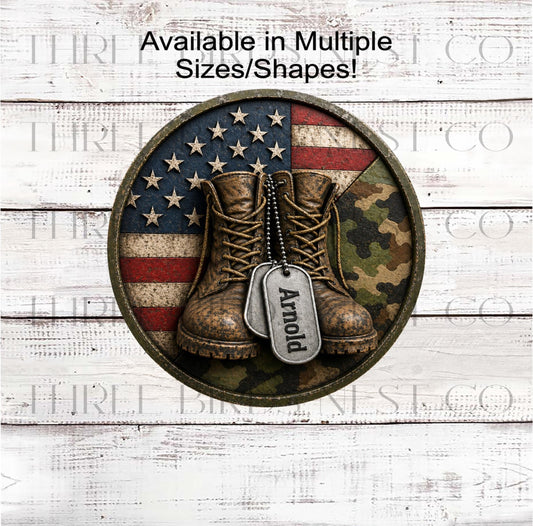Patriotic Wreath Signs, Custom Dog Tags, Military Appreciation, Boots on the Ground- PH2720