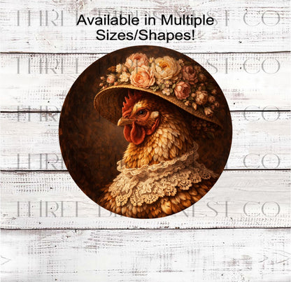Chicken Wreath Sign, Vintage Kitchen Decor- FH2644