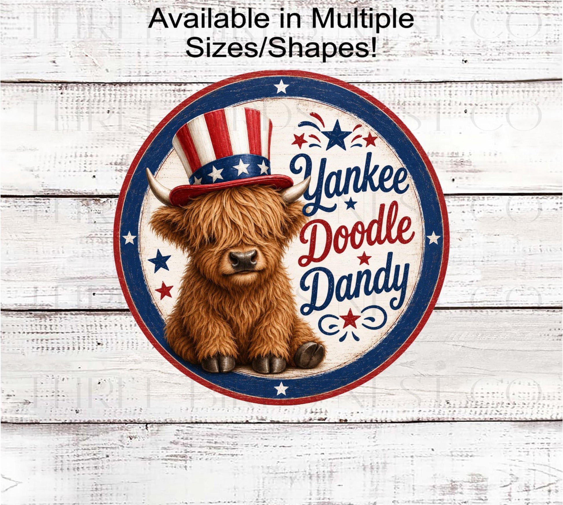 Patriotic Wreath Sign, Scottish Highland Cow, Yankee Doodle Dandy- PH2778