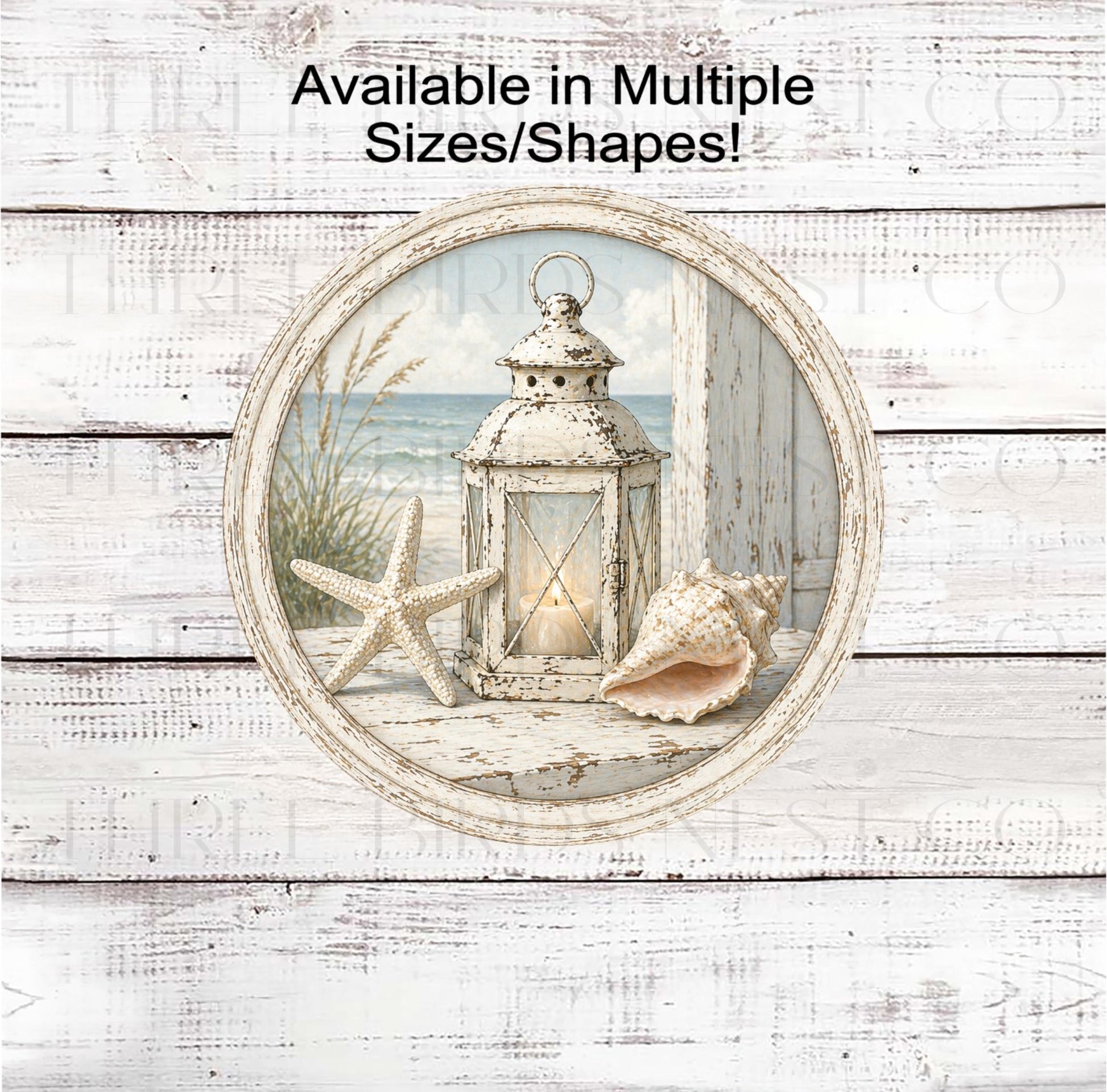 Lantern Wreath Sign, Beach Lover, Starfish Decor, Conch Shell- B2711