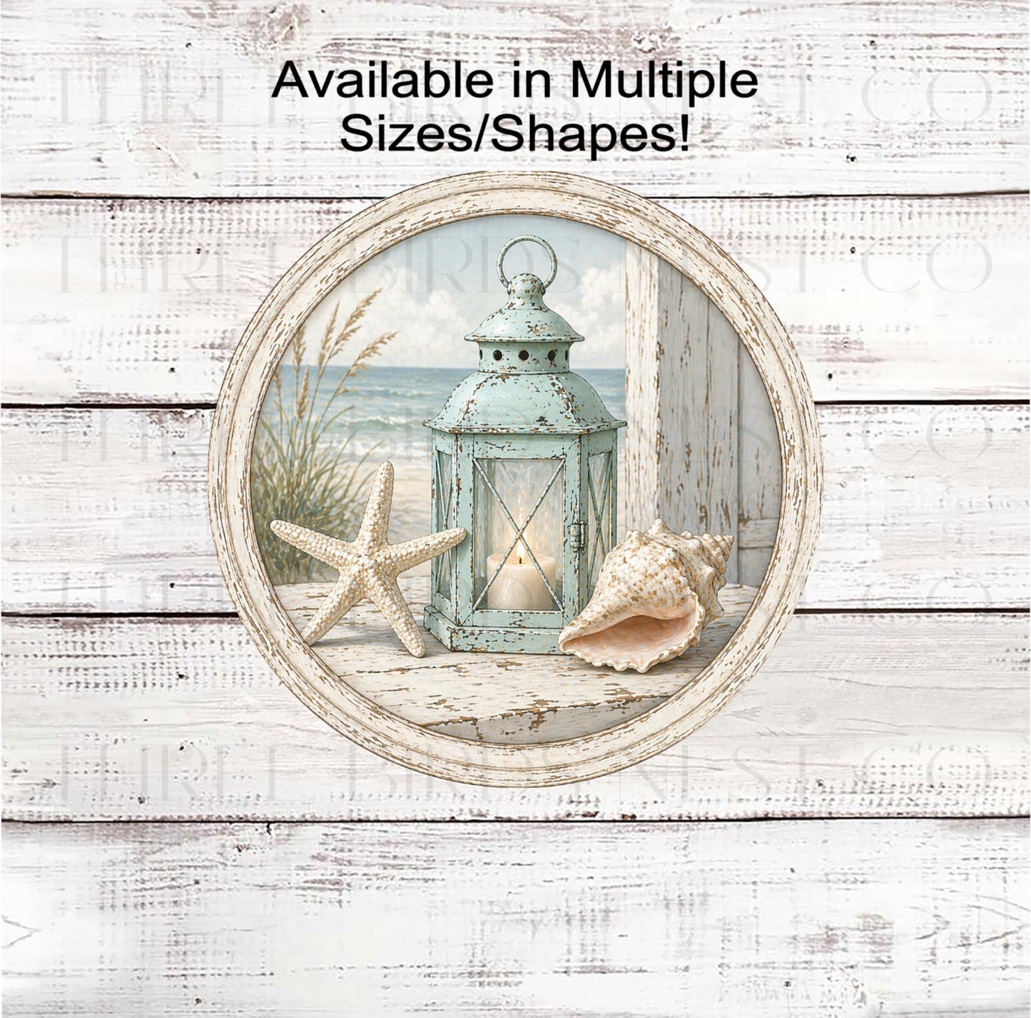 Lantern Wreath Sign, Beach Lover, Starfish Decor, Conch Shell- B2712