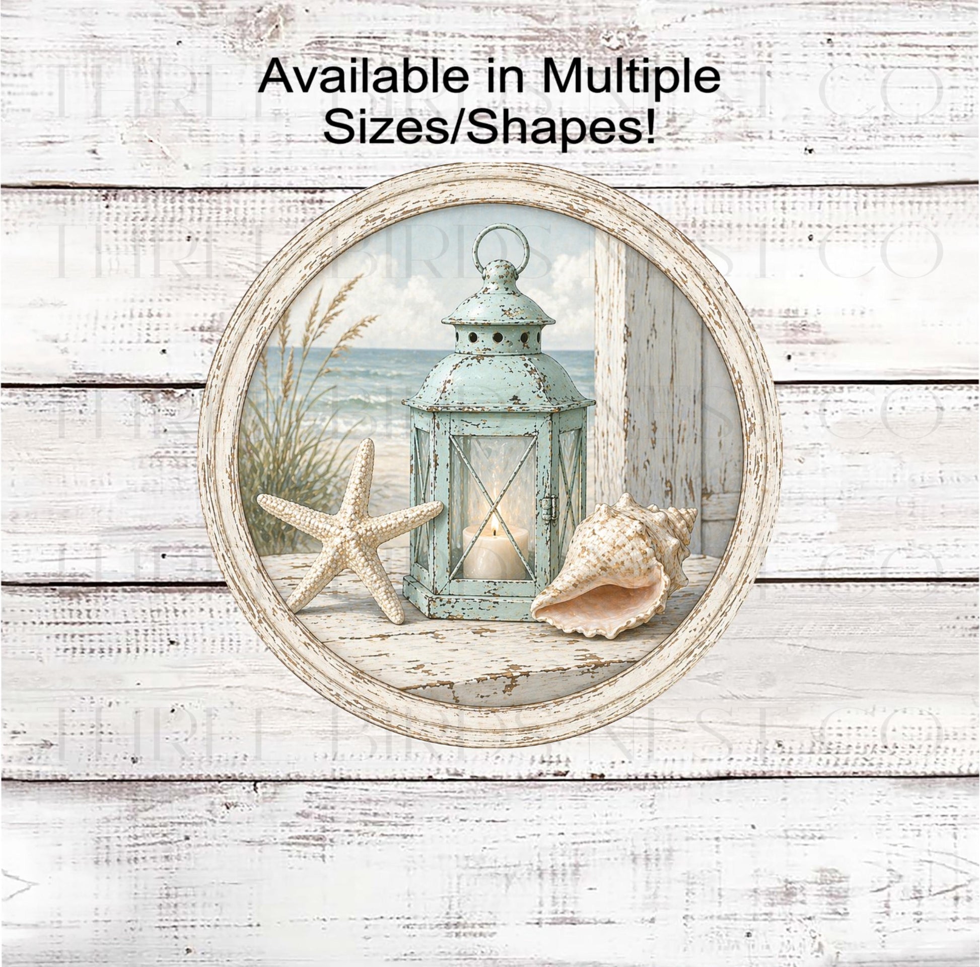 Lantern Wreath Sign, Beach Lover, Starfish Decor, Conch Shell- B2712