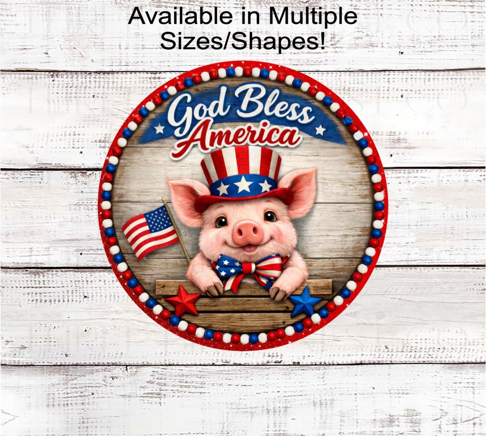 Patriotic Wreath Sign, God Bless America Pig Lover, American Flag, 250 Years- PH2780- TLD