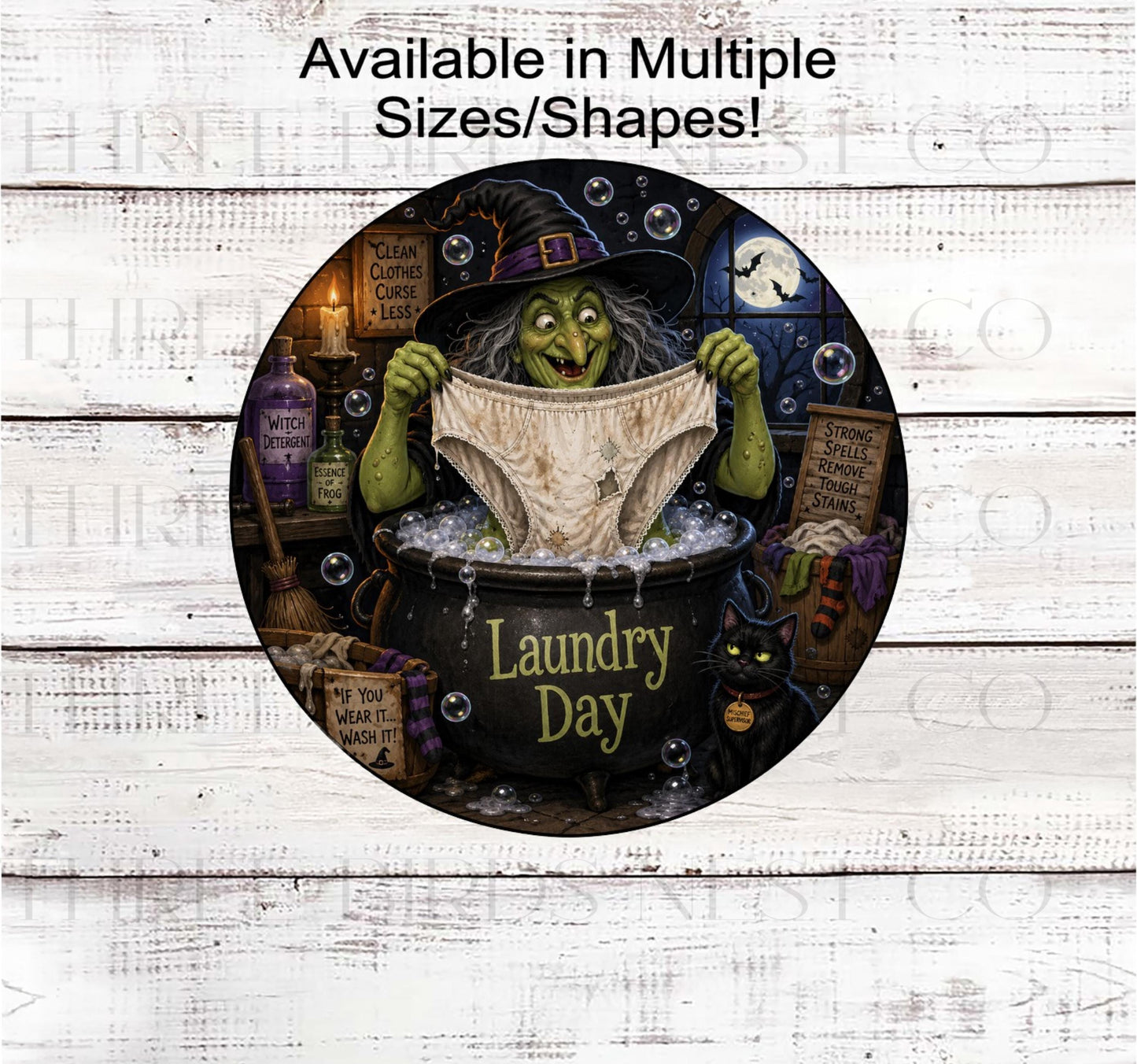 Halloween Wreath Sign, Spooky Witch, Laundry Day- H2732