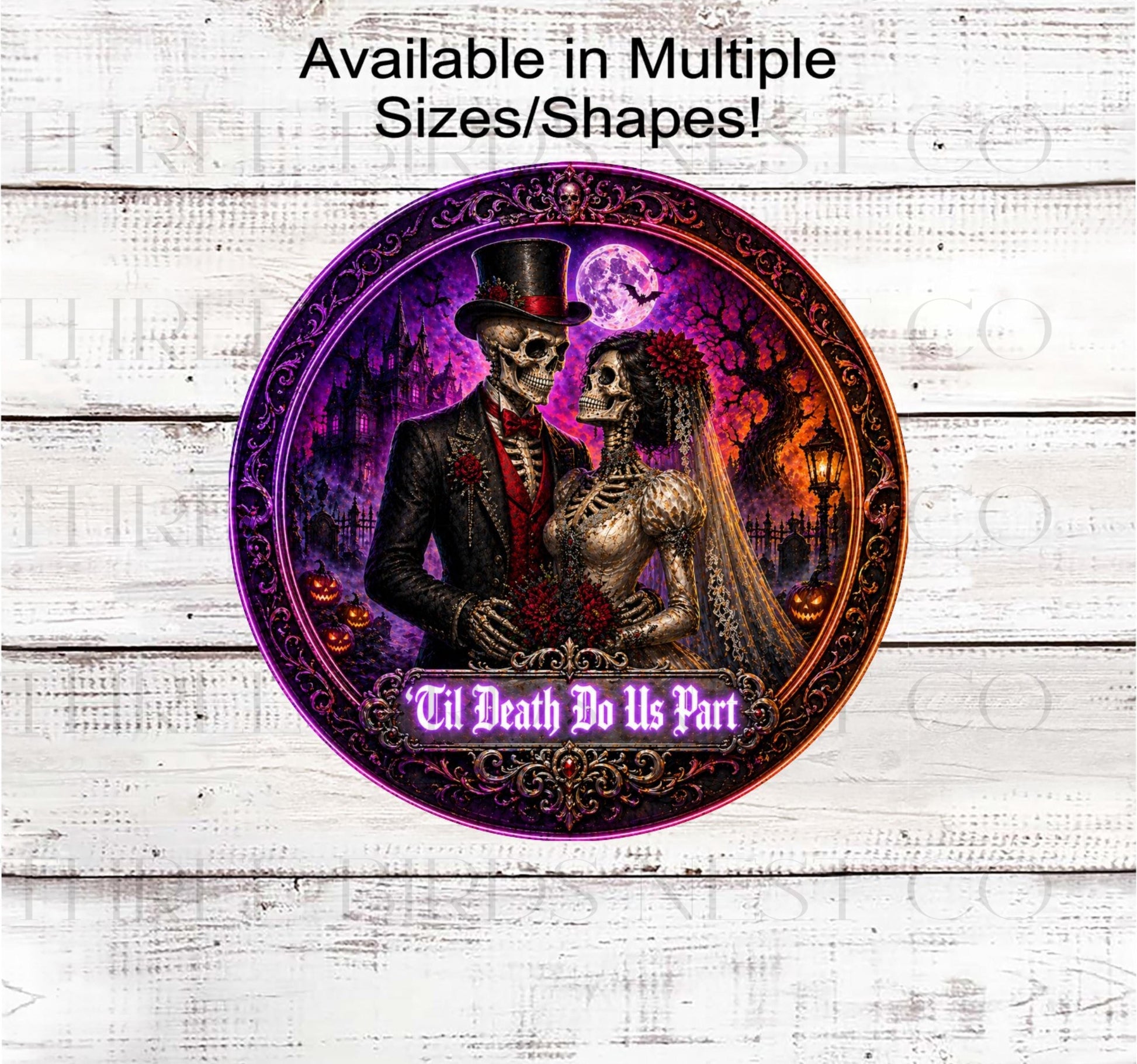 Halloween Skeleton Wreath Sign, Bride and Groom, Til Death Do Us Part- H2733