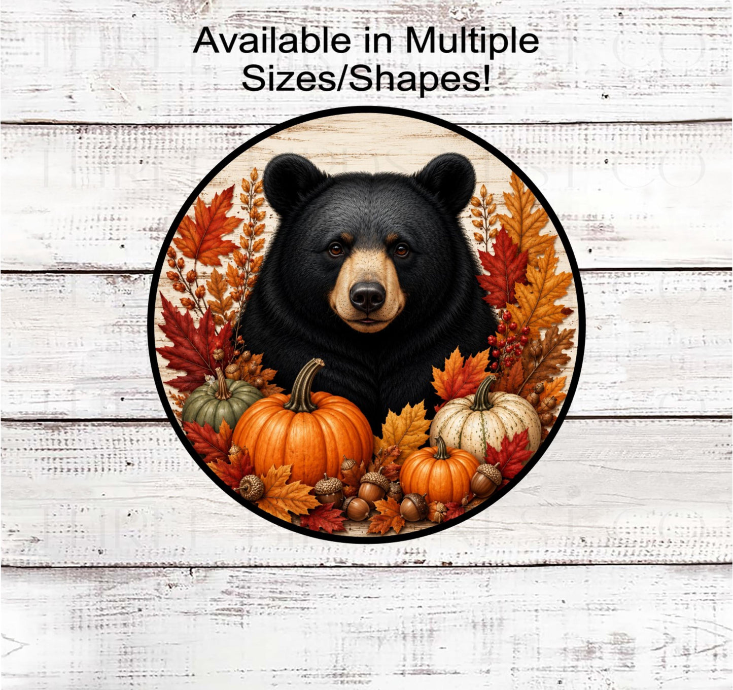 Fall Wreath Sign, Black Bear, Pumpkins Cabin Decor, Rustic Farmhouse - PA2810