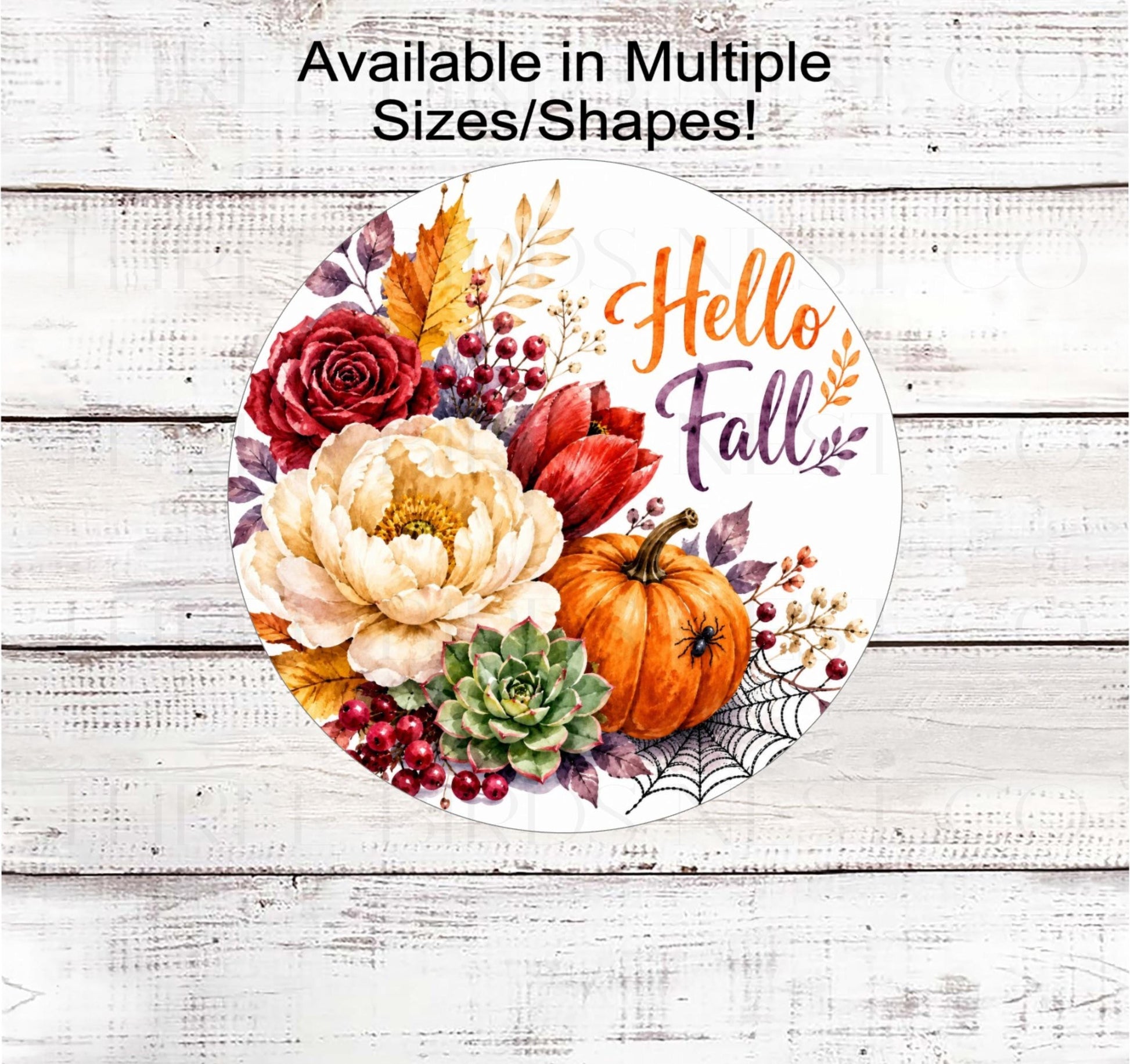 Hello Fall Wreath Sign, Pumpkins Lover, Succulents and Flowers, Spider Web- FT2812