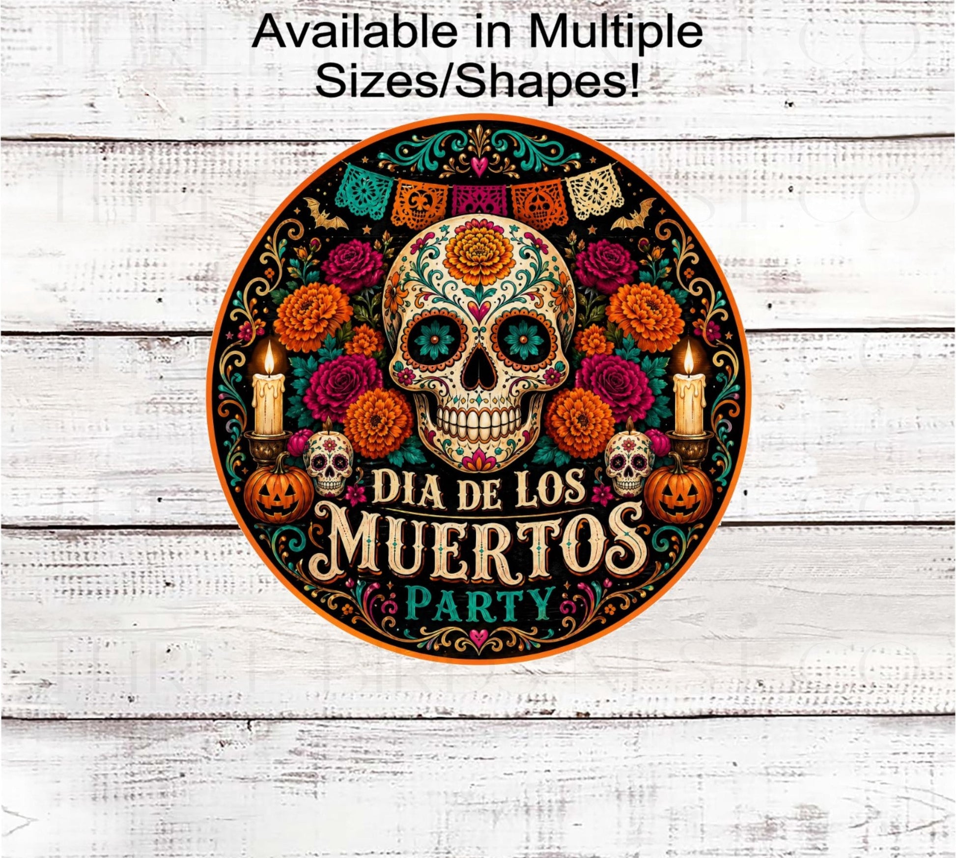 Sugar Skull Wreath Sign, Dia De Los Muertos, Day of the Dead Party- H2827