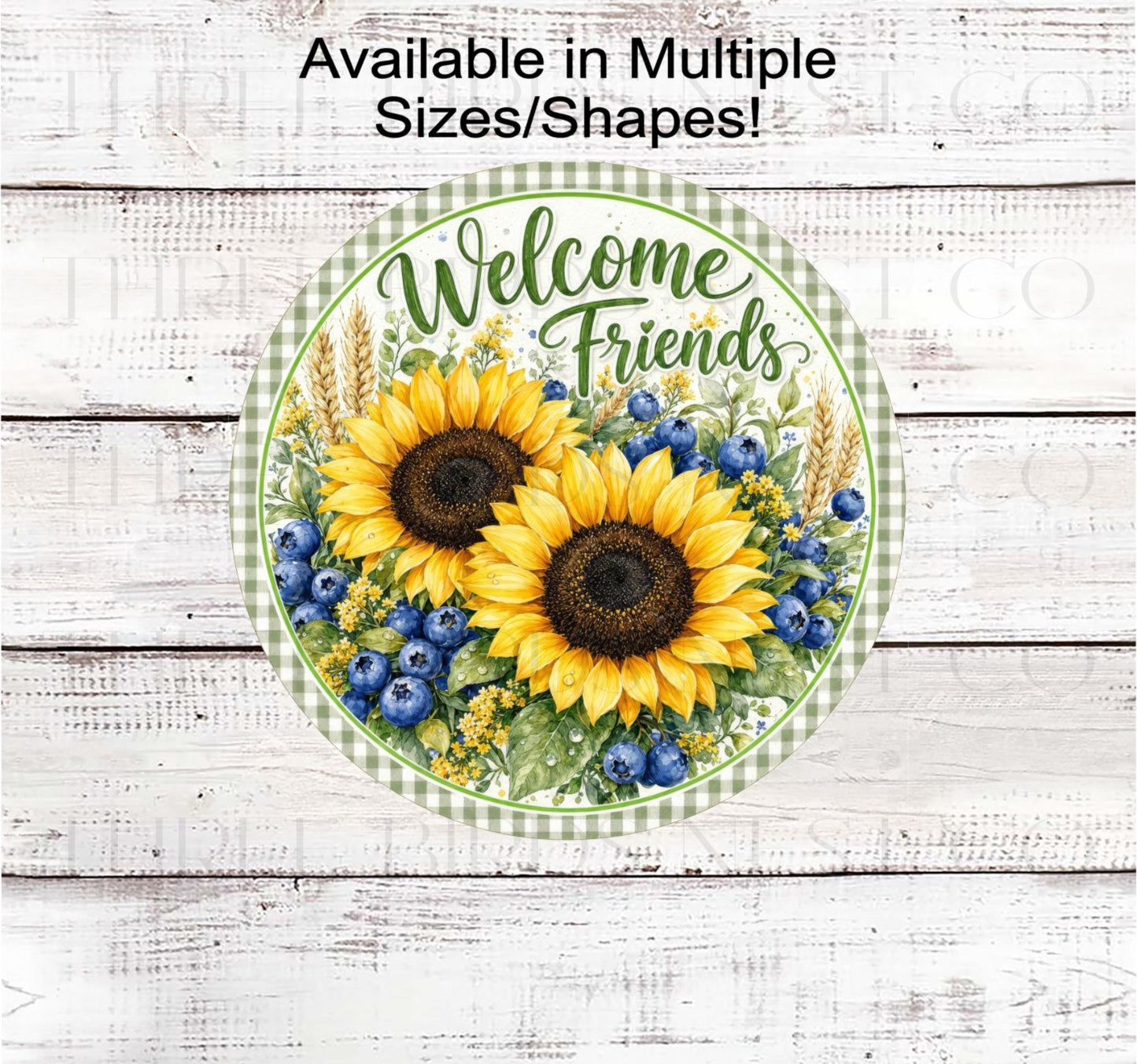 Sunflowers Wreath Sign, Blueberries Decor, Welcome Friends- EV2761