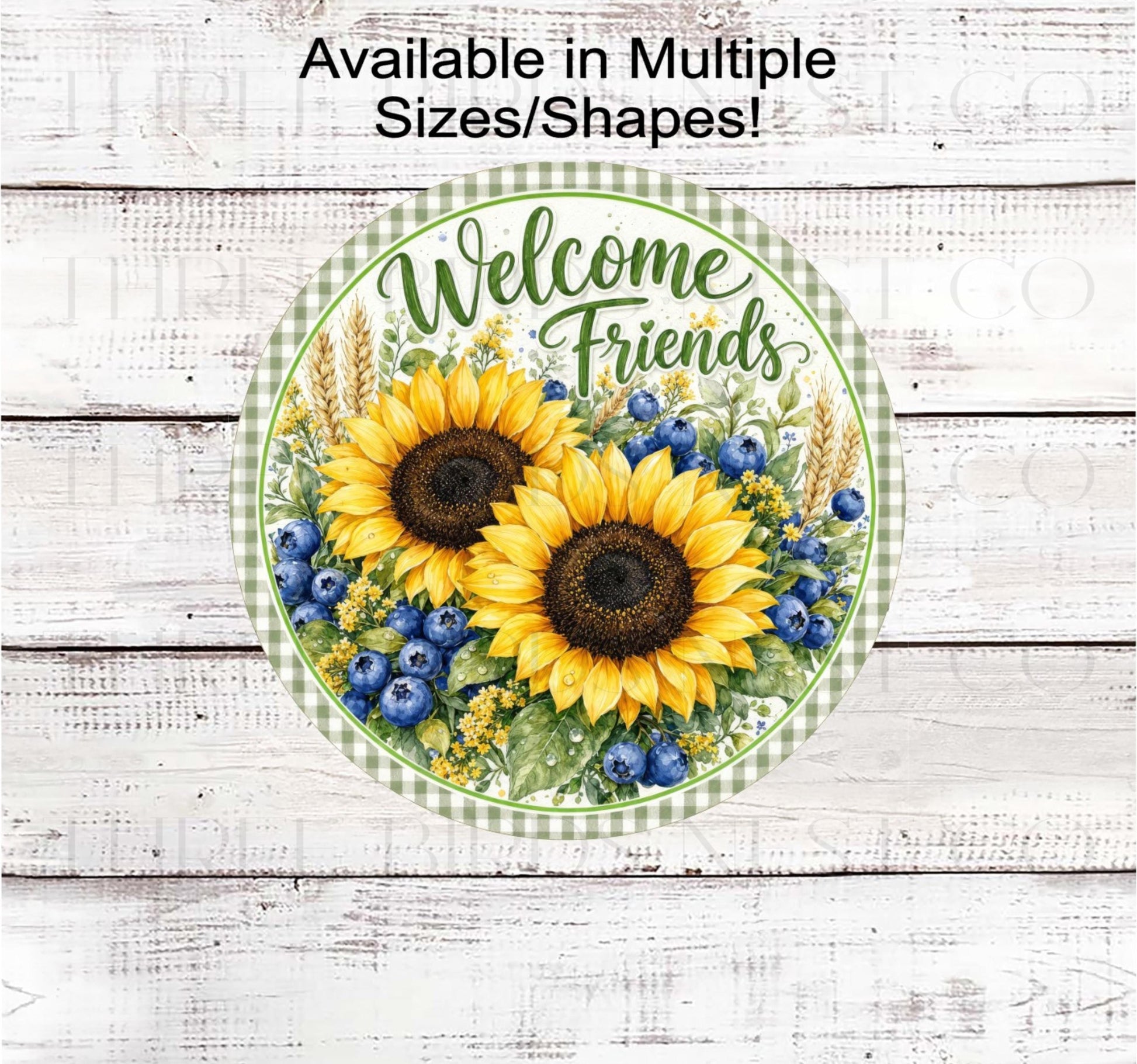 Sunflowers Wreath Sign, Blueberries Decor, Welcome Friends- EV2761