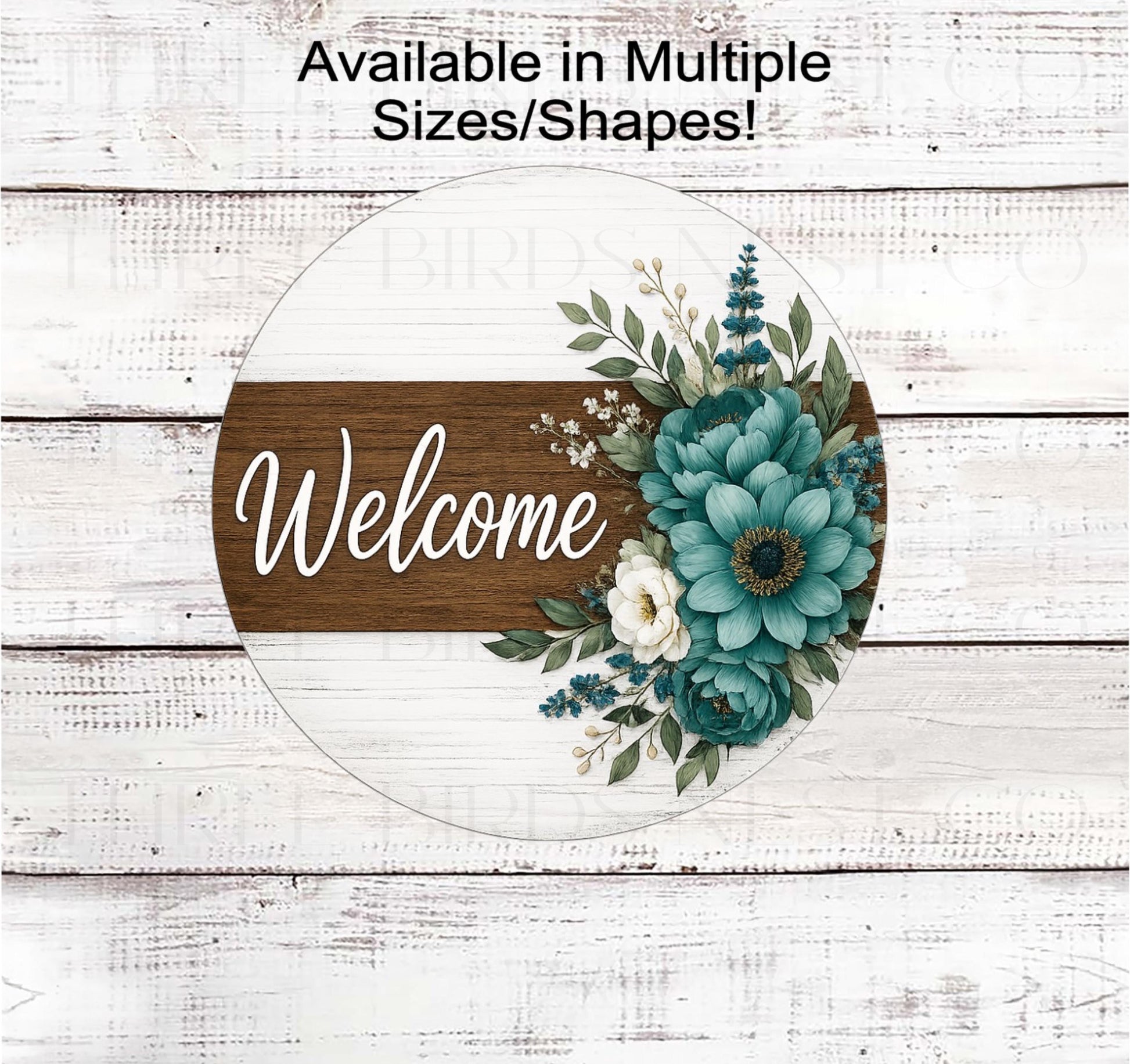 Welcome Wreath Sign, Teal and Brown Decor, Rustic Farmhouse- EV2846