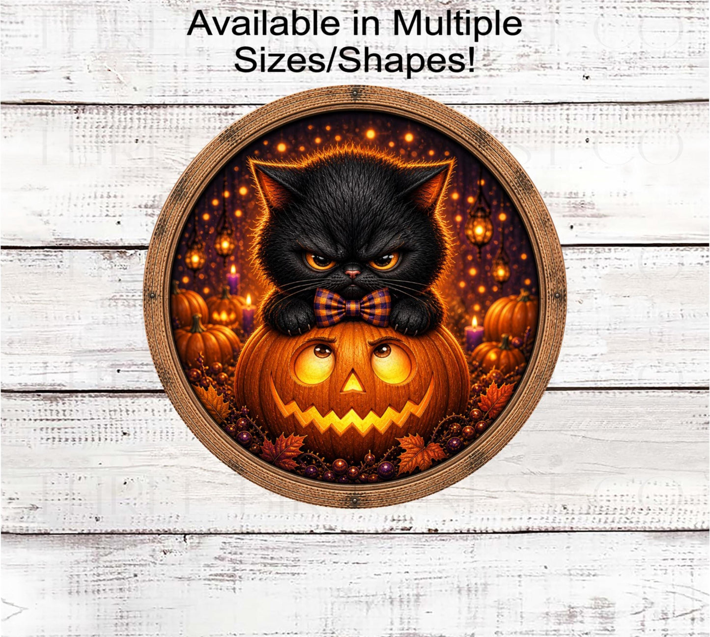 Halloween Wreath Sign, Grumpy Kitten, Black Cat- H2793