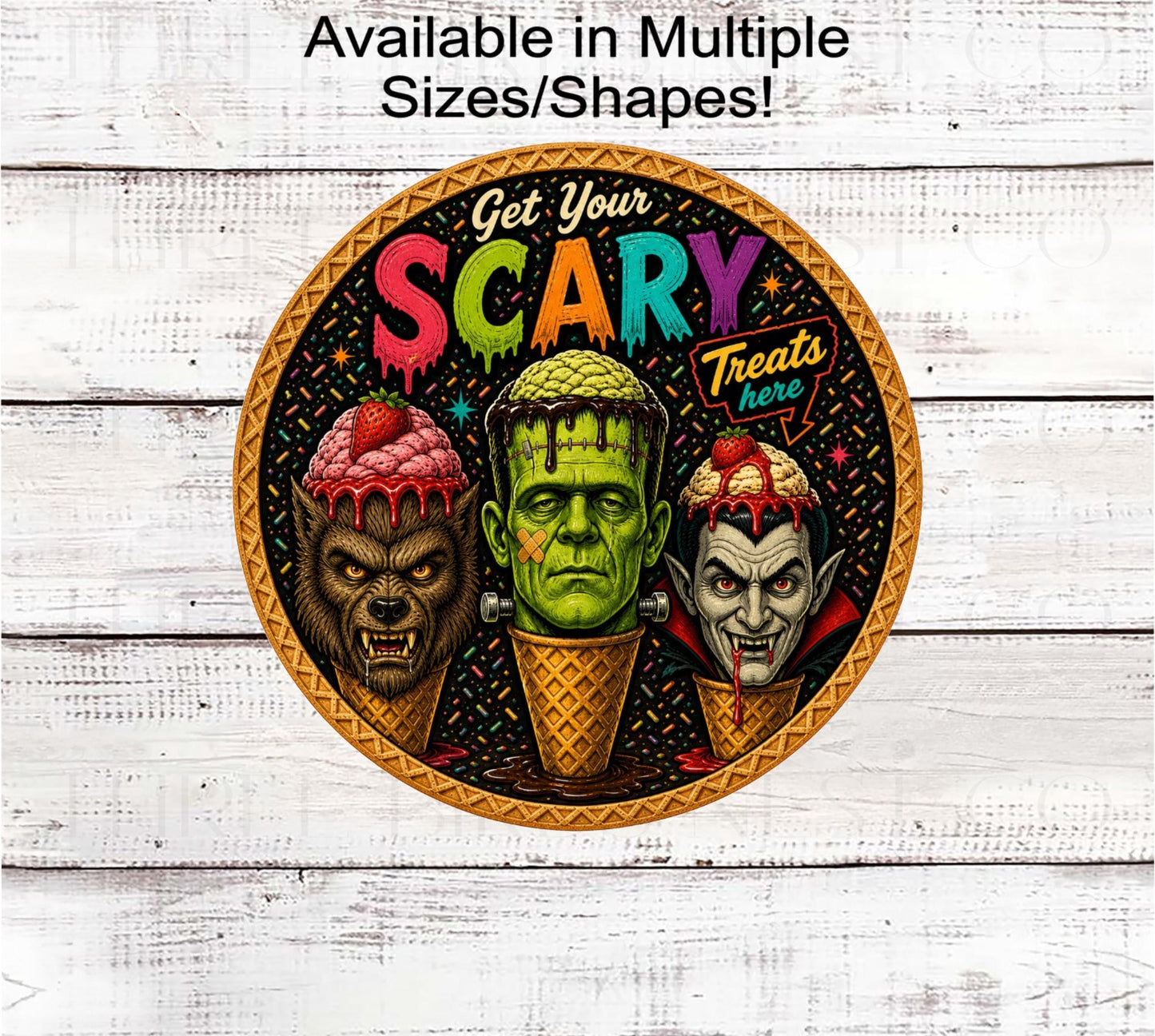 Halloween Wreath Signs, Scary Treats, Frankenstein, Vampire and Werewolf- H2794