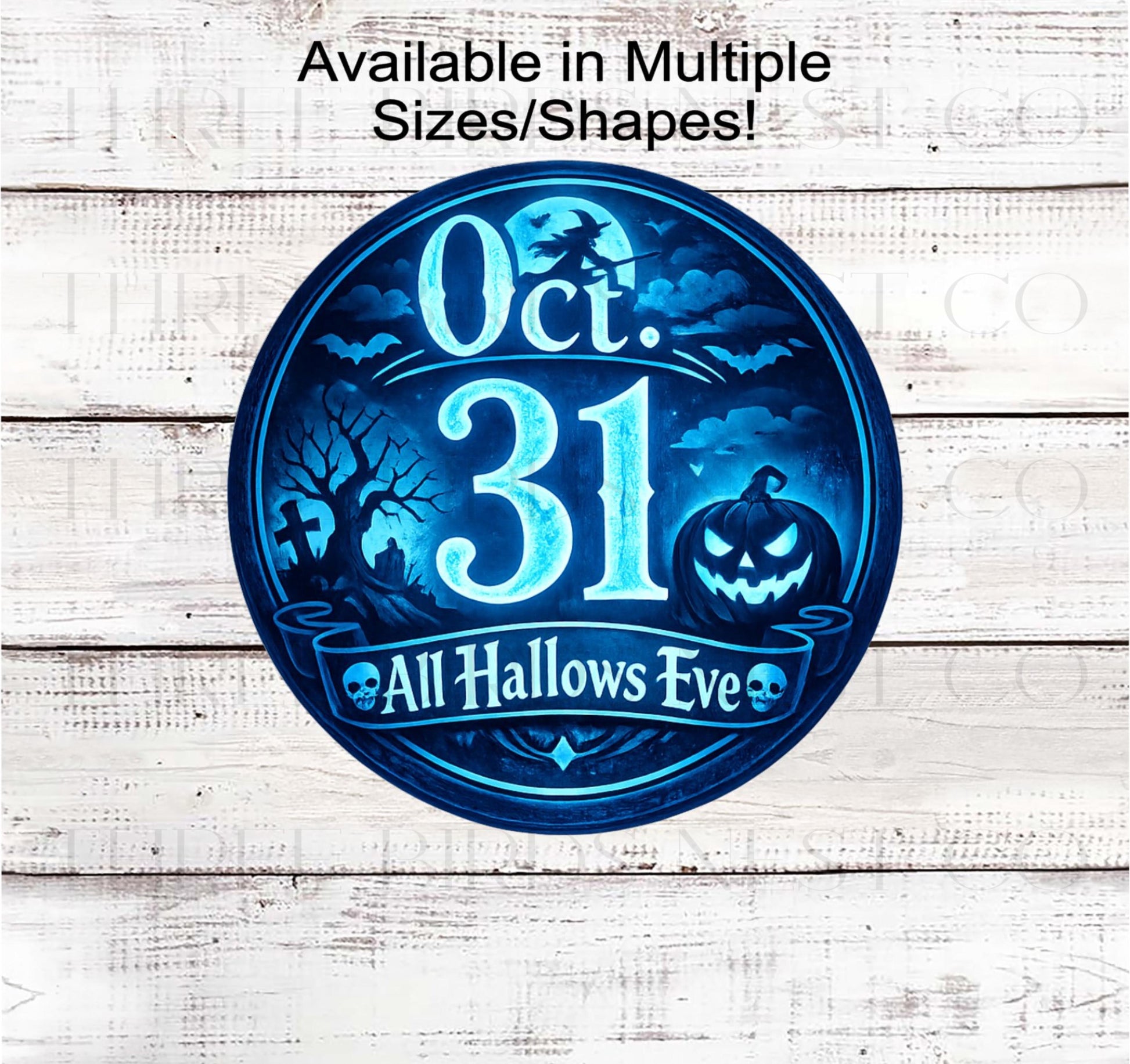 Halloween Wreath Sign, All Hallows Eve Oct 31, Jack O Lantern and Witch- H2867