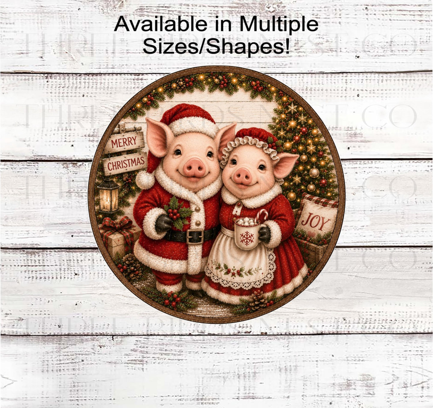 Pig Wreath Sign, Mr and Mrs Claus, Christmas Pigs- CW2869- TLD