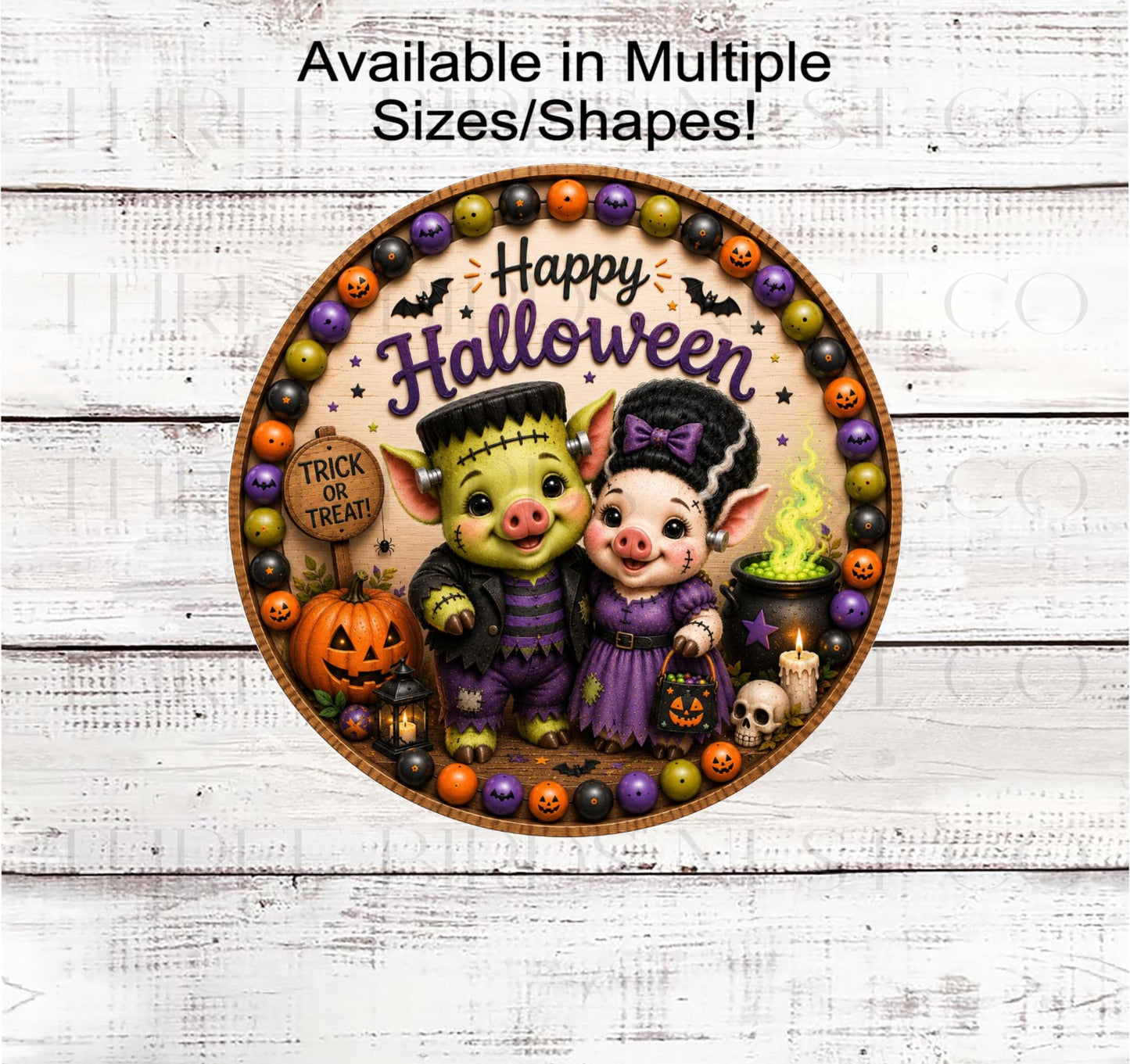Halloween Wreath Sign, Mr and Mrs Frankenstein Pigs- PA2872- TLD