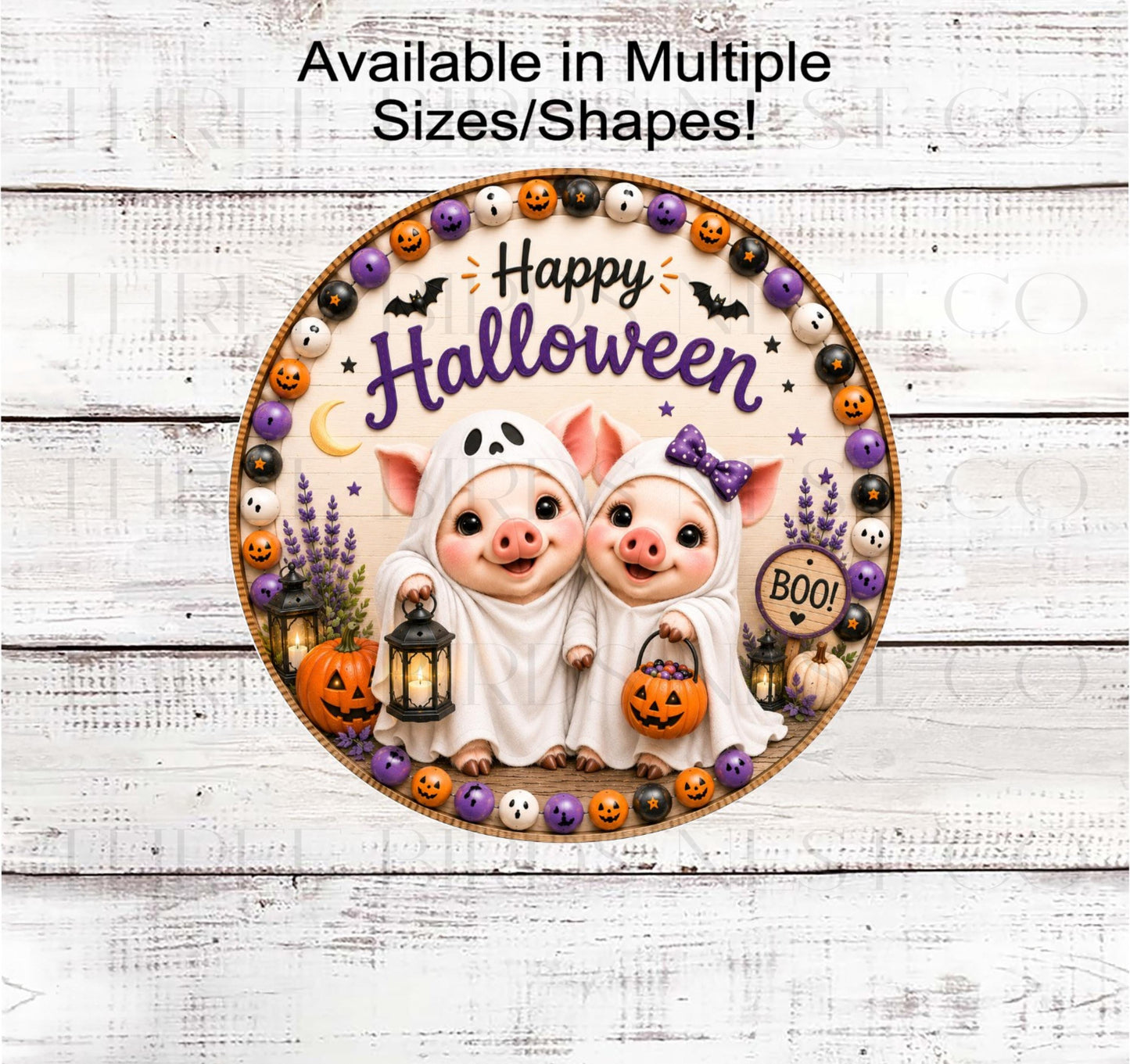 Happy Halloween Wreath Sign, Ghost Pigs Lover- PA2874- TLD