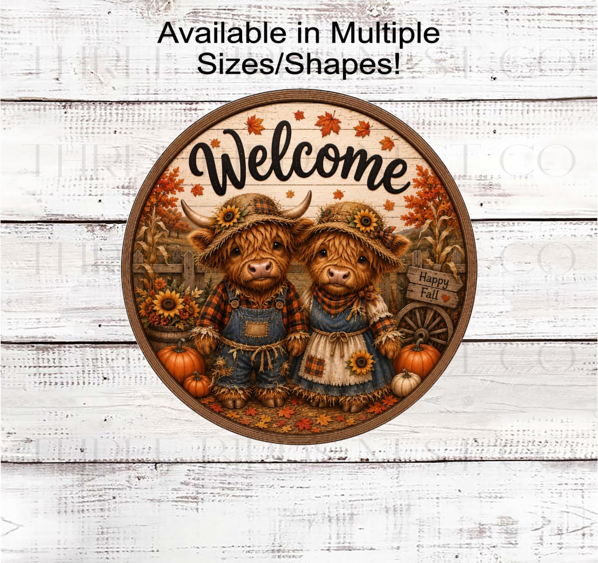 Welcome Wreath Sign, Hello Fall, Scottish Highland Cow Lover, Pumpkin Farm Decor- FT2878- TLD