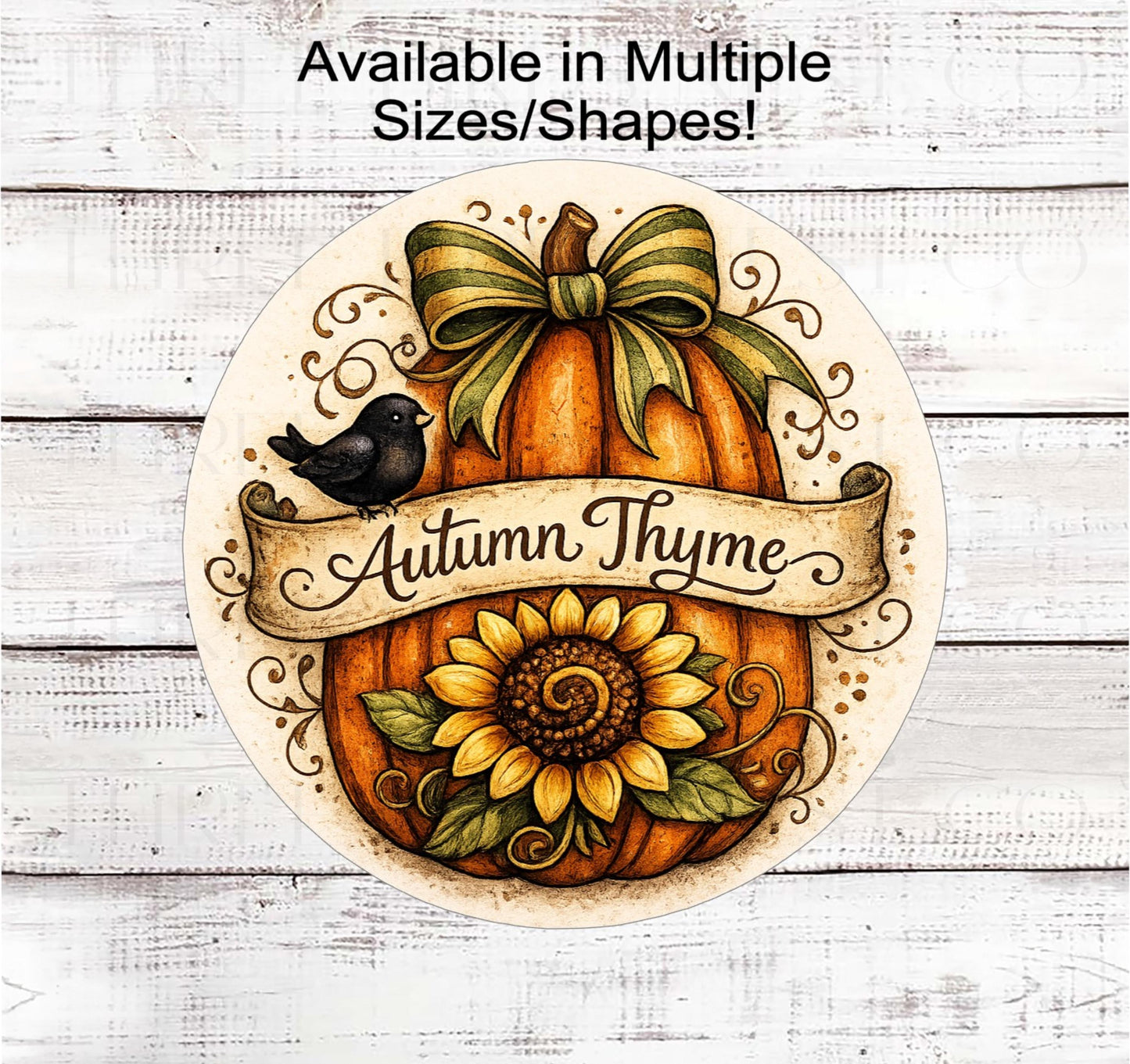 Fall Wreath Sign, Autumn Thyme, Black Crow, Rustic Farmhouse, Primitive Decor- FT2808