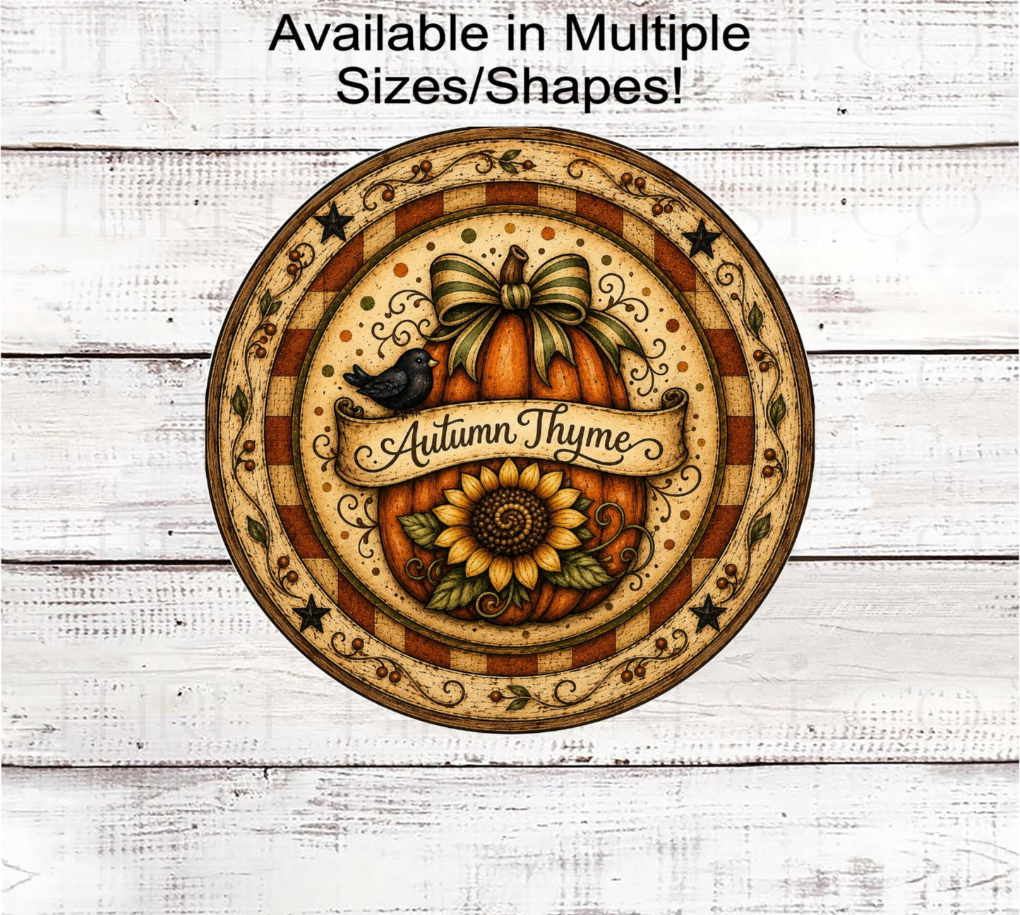 Fall Wreath Sign, Autumn Thyme, Black Crow, Rustic Farmhouse Primitive Decor- FT2815