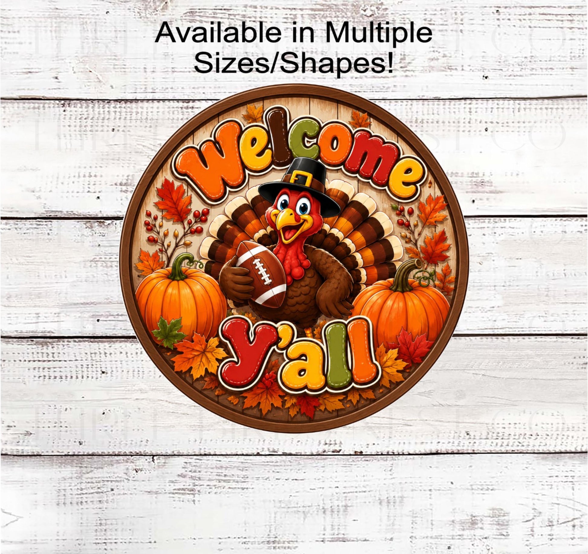 Fall Wreath Sign, Thanksgiving Turkey, Welcome Yall, Football Season- FT2816