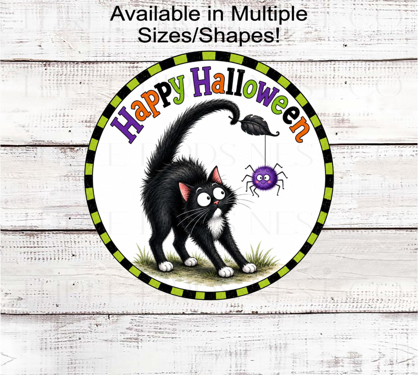 Happy Halloween Wreath Sign, Scaredy Cats Welcome, Spider- H2822