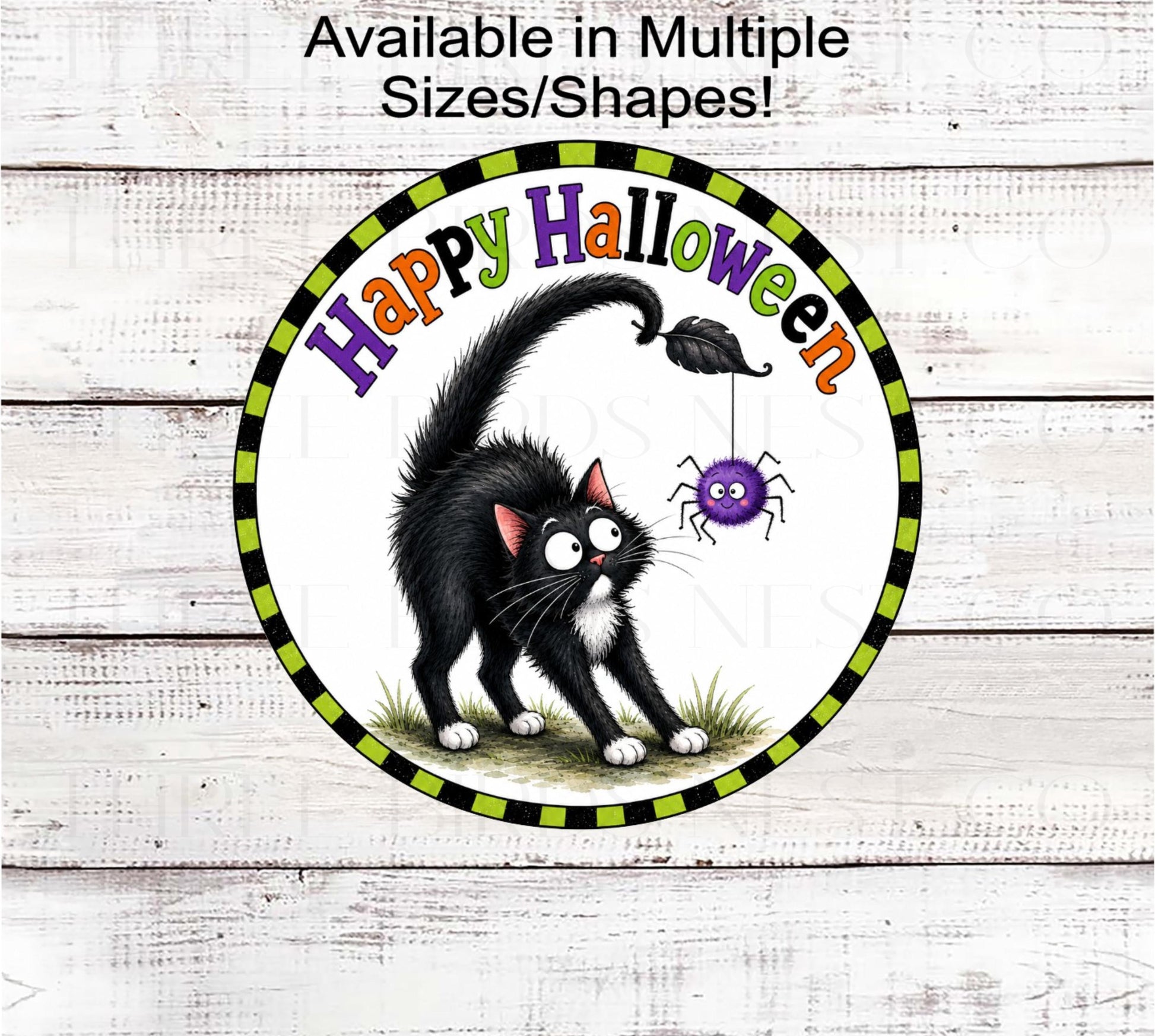 Happy Halloween Wreath Sign, Scaredy Cats Welcome, Spider- H2822