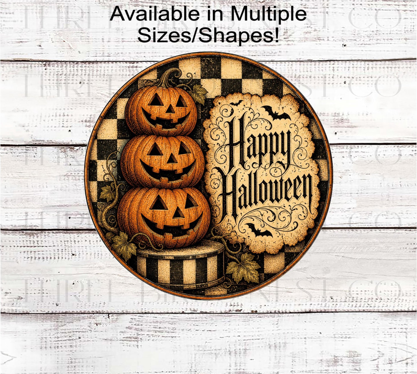 Happy Halloween Wreath Sign, Vintage Jack O Lanterns- H2834