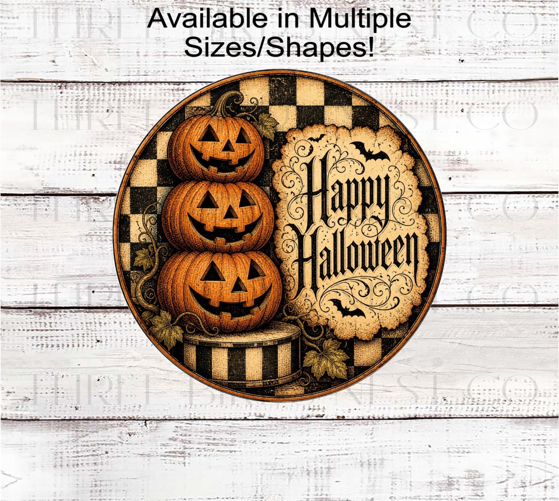 Happy Halloween Wreath Sign, Vintage Jack O Lanterns- H2834